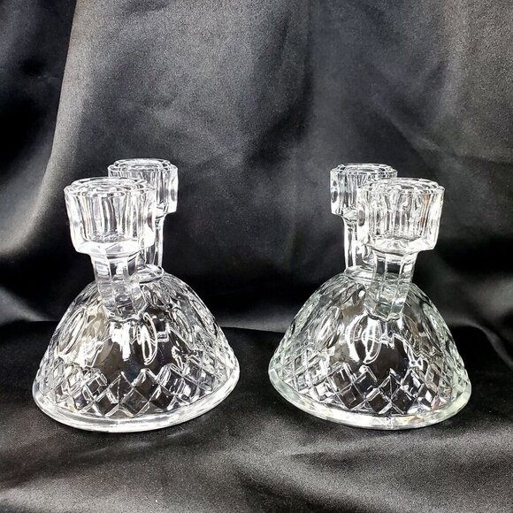 VTG 2 Imperial Glass Diamond Thumbprint Double Candlestick Taper Candle Holders - Picture 9 of 9